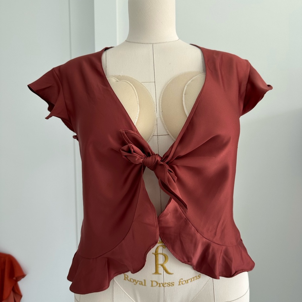 Satin ruffle knot top